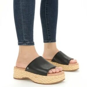 Sam & Libby Ingrid Espadrille Slide Platform Sandal, Black/Tan, Women's 9.5 NEW